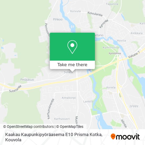 Kaakau Kaupunkipyöräasema E10 Prisma Kotka map