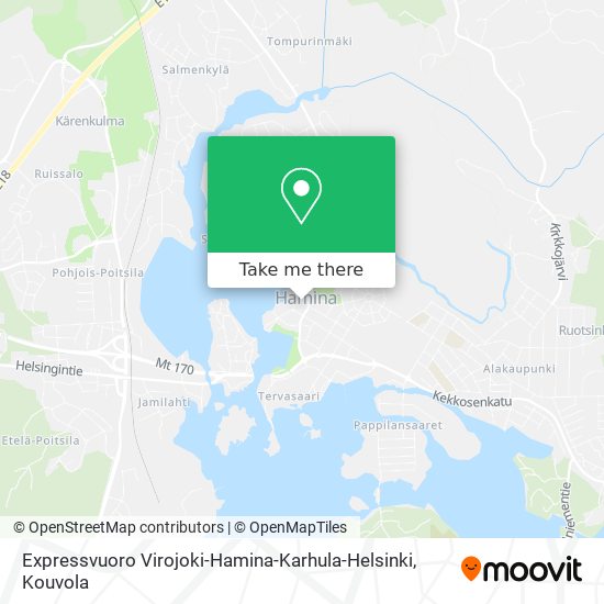 Expressvuoro Virojoki-Hamina-Karhula-Helsinki map