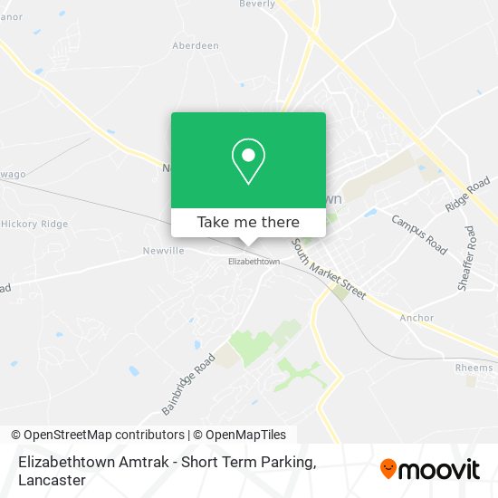 Mapa de Elizabethtown Amtrak - Short Term Parking