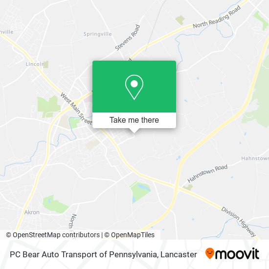 PC Bear Auto Transport of Pennsylvania map