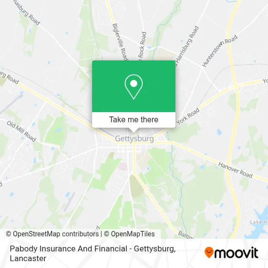 Pabody Insurance And Financial - Gettysburg map