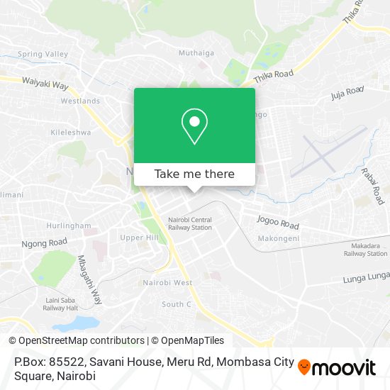 P.Box: 85522, Savani House, Meru Rd, Mombasa City Square map