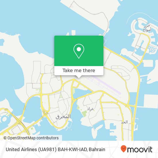 United Airlines (UA981) BAH-KWI-IAD map