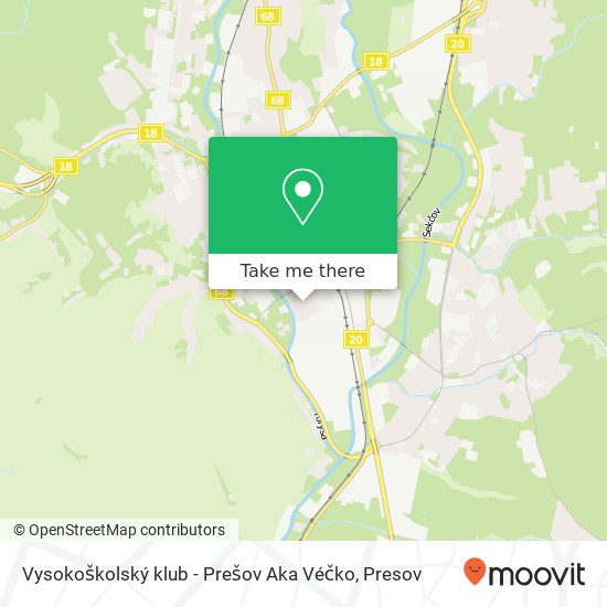 Vysokoškolský klub - Prešov Aka Véčko map