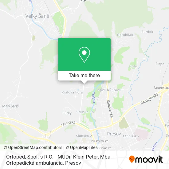 Ortoped, Spol. s R.O. - MUDr. Klein Peter, Mba - Ortopedická ambulancia map