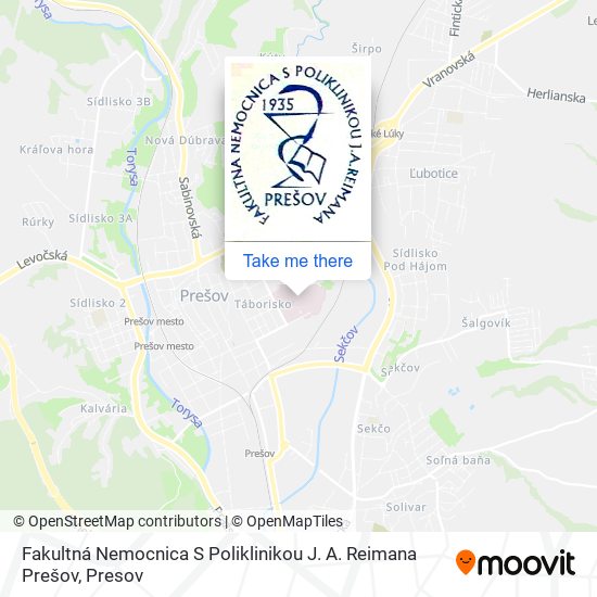 Fakultná Nemocnica S Poliklinikou J. A. Reimana Prešov map