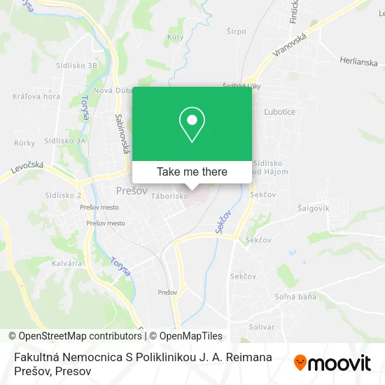 Fakultná Nemocnica S Poliklinikou J. A. Reimana Prešov map