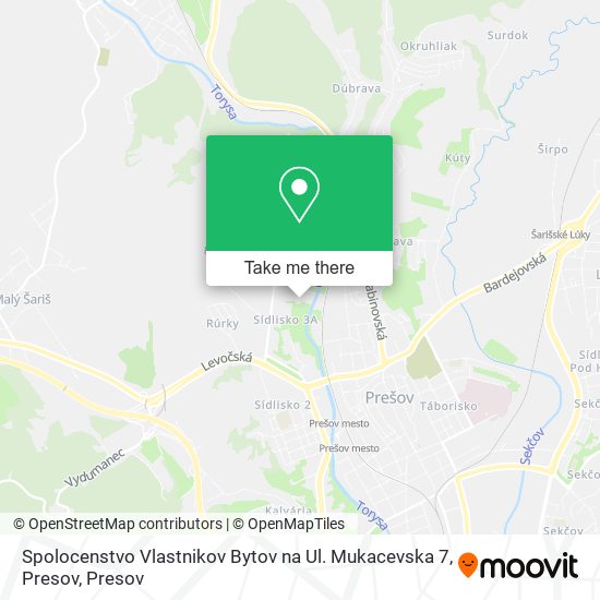 Spolocenstvo Vlastnikov Bytov na Ul. Mukacevska 7, Presov map