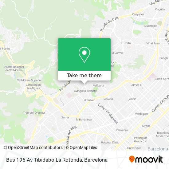 Bus 196 Av Tibidabo  La Rotonda map