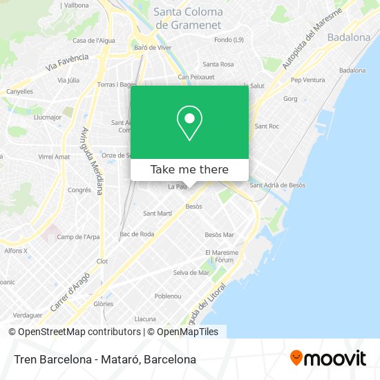 Tren Barcelona - Mataró map