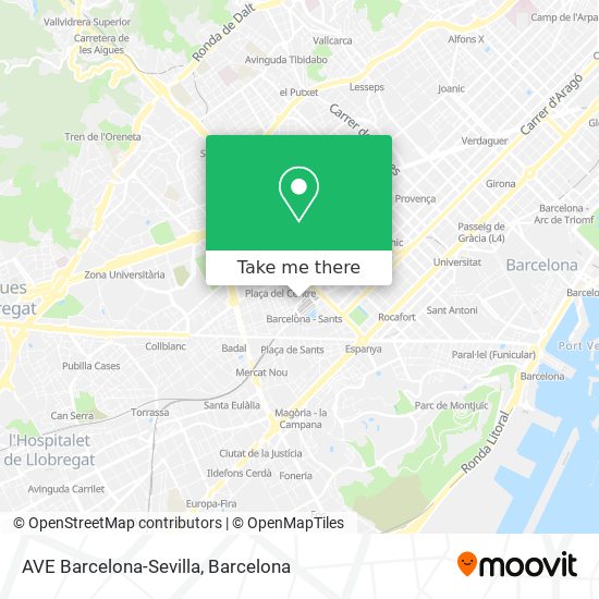 AVE Barcelona-Sevilla map