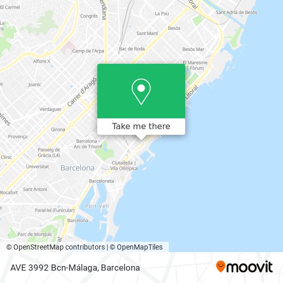 mapa AVE 3992 Bcn-Málaga