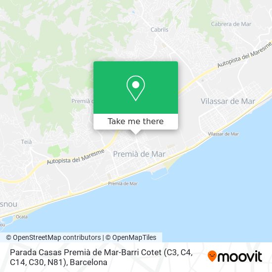 mapa Parada Casas Premià de Mar-Barri Cotet (C3, C4, C14, C30, N81)