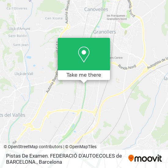 Pistas De Examen. FEDERACIÓ D'AUTOECOLES de BARCELONA. map