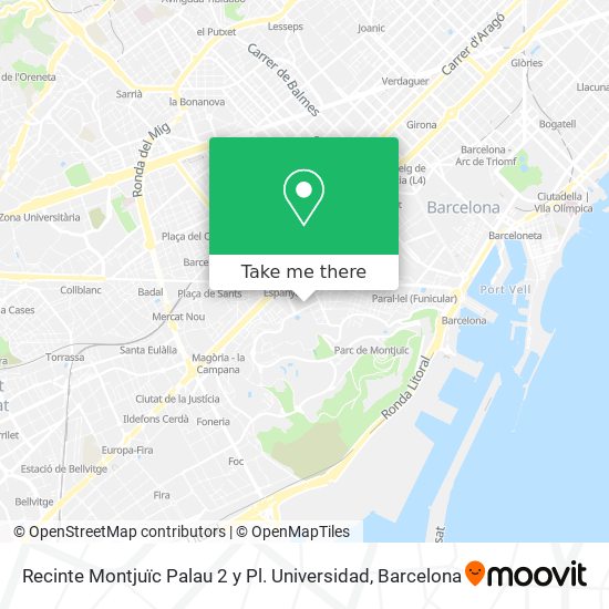 Recinte Montjuïc Palau 2 y Pl. Universidad map