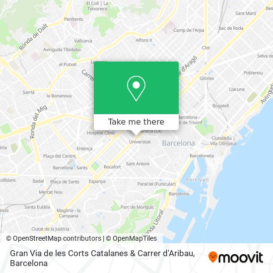 mapa Gran Via de les Corts Catalanes & Carrer d'Aribau