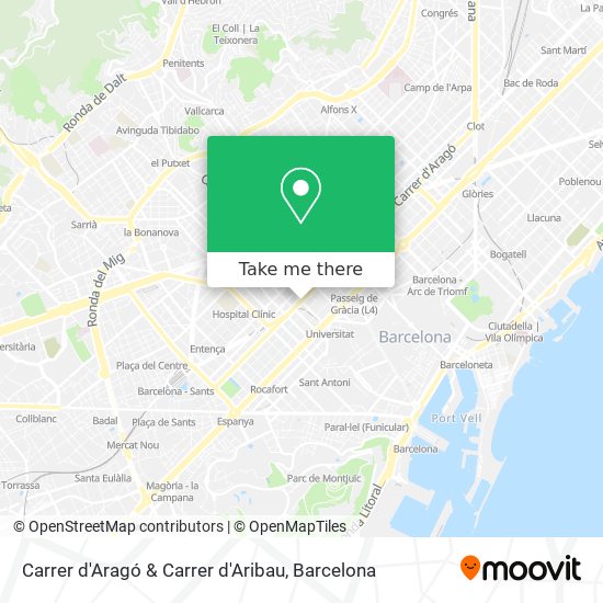 mapa Carrer d'Aragó & Carrer d'Aribau