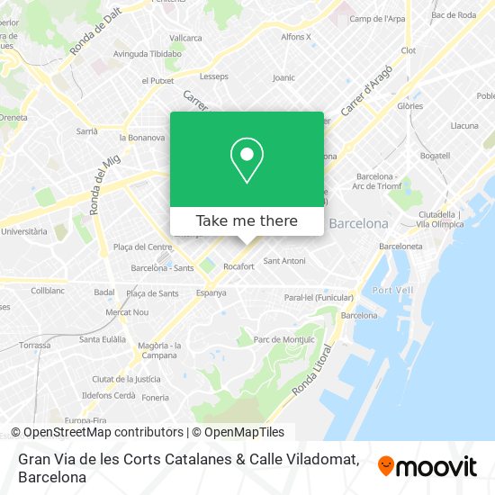 mapa Gran Via de les Corts Catalanes & Calle Viladomat