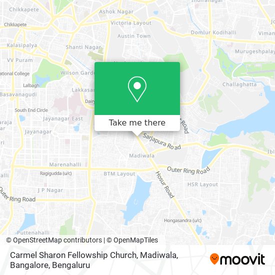 Carmel Sharon Fellowship Church, Madiwala, Bangalore map