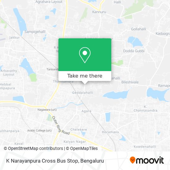 K Narayanpura Cross Bus Stop map