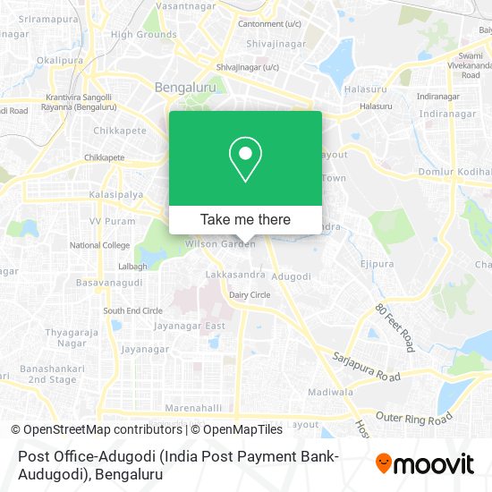 Post Office-Adugodi (India Post Payment Bank-Audugodi) map