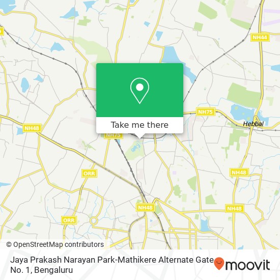 Jaya Prakash Narayan Park-Mathikere Alternate Gate No. 1 map