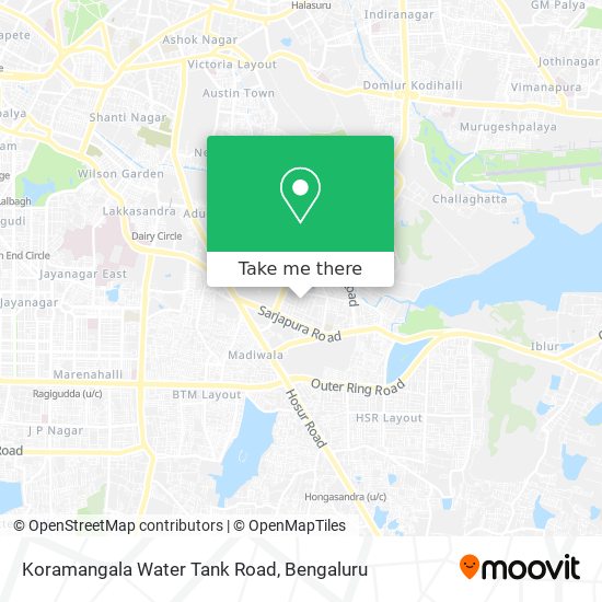 Koramangala Water Tank Road map