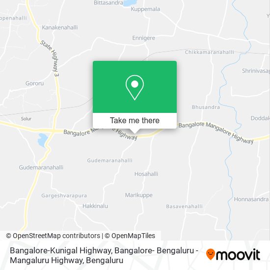 Bangalore-Kunigal Highway, Bangalore- Bengaluru - Mangaluru Highway map