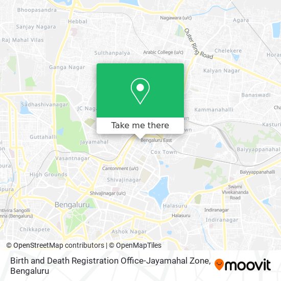 Birth and Death Registration Office-Jayamahal Zone map