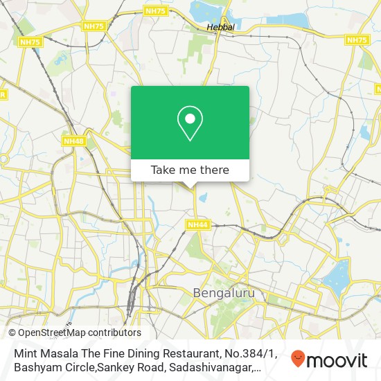 Mint Masala The Fine Dining Restaurant, No.384 / 1, Bashyam Circle,Sankey Road, Sadashivanagar, Banga map
