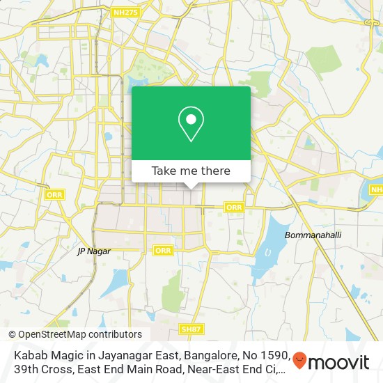 Kabab Magic in Jayanagar East, Bangalore, No 1590, 39th Cross, East End Main Road, Near-East End Ci map