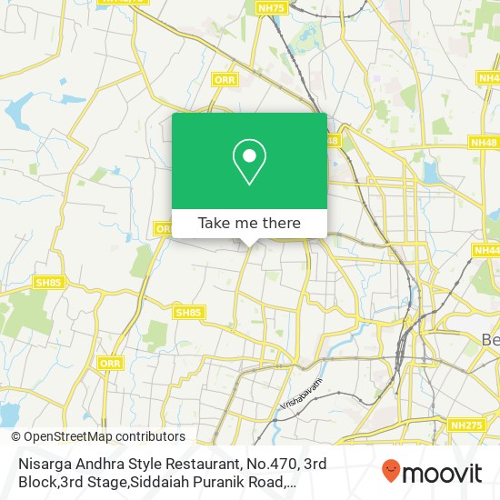 Nisarga Andhra Style Restaurant, No.470, 3rd Block,3rd Stage,Siddaiah Puranik Road, Basaveshwara Na map