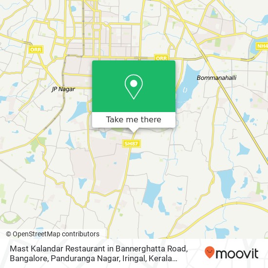 Mast Kalandar Restaurant in Bannerghatta Road, Bangalore, Panduranga Nagar, Iringal, Kerala 560076, map