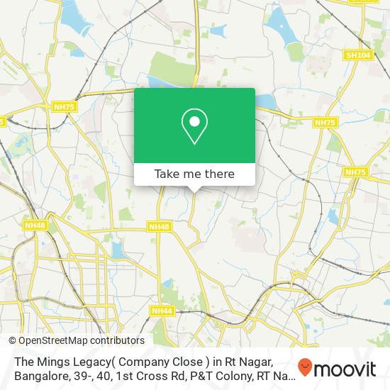 The Mings Legacy( Company Close ) in Rt Nagar, Bangalore, 39-, 40, 1st Cross Rd, P&T Colony, RT Nag map