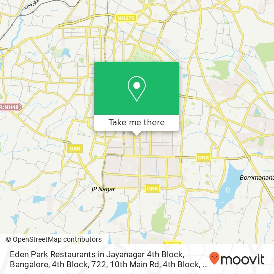 Eden Park Restaurants in Jayanagar 4th Block, Bangalore, 4th Block, 722, 10th Main Rd, 4th Block, 5 map