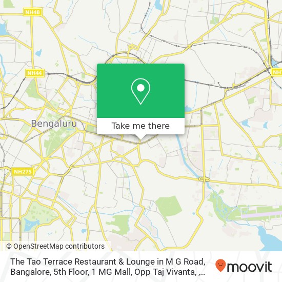 The Tao Terrace Restaurant & Lounge in M G Road, Bangalore, 5th Floor, 1 MG Mall, Opp Taj Vivanta, map