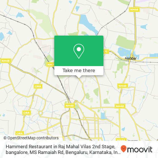Hammerd Restaurant in Raj Mahal Vilas 2nd Stage, bangalore, MS Ramaiah Rd, Bengaluru, Karnataka, In map