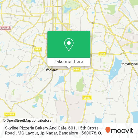 Skyline Pizzeria Bakery And Cafe, 601, 15th Cross Road , MG Layout, Jp Nagar, Bangalore - 560078, O map