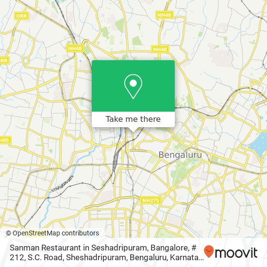 Sanman Restaurant in Seshadripuram, Bangalore, # 212, S.C. Road, Sheshadripuram, Bengaluru, Karnata map