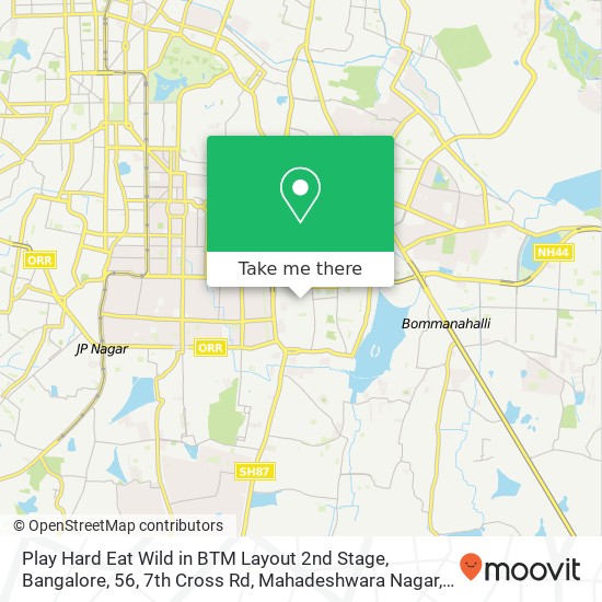 Play Hard Eat Wild in BTM Layout 2nd Stage, Bangalore, 56, 7th Cross Rd, Mahadeshwara Nagar, Stage map