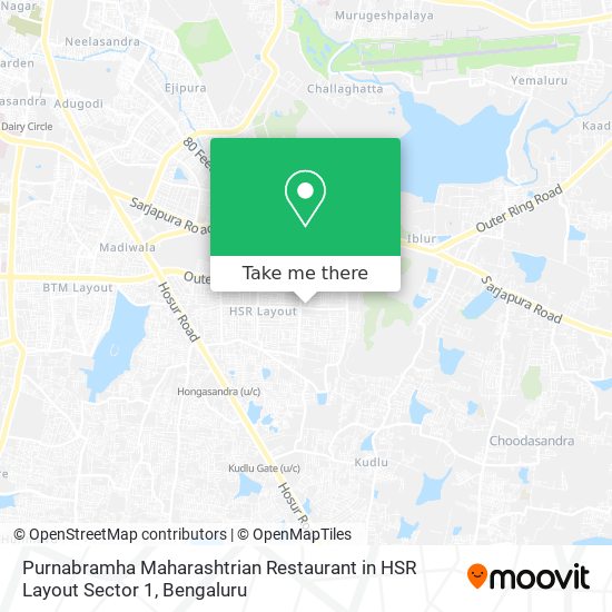 Purnabramha Maharashtrian Restaurant in HSR Layout Sector 1 map