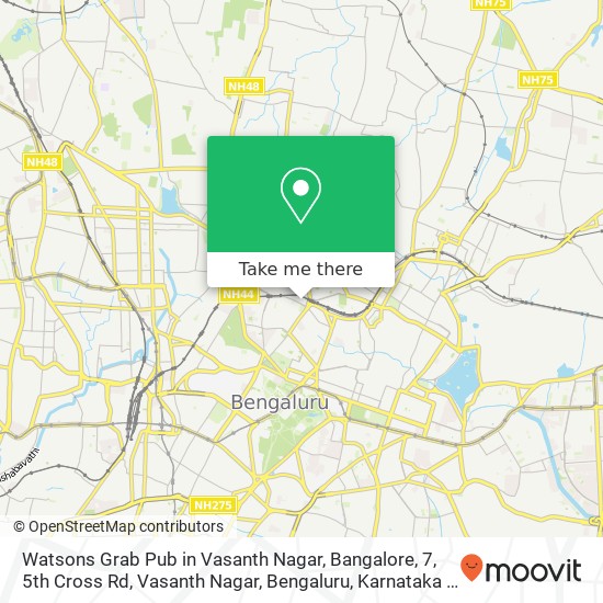 Watsons Grab Pub in Vasanth Nagar, Bangalore, 7, 5th Cross Rd, Vasanth Nagar, Bengaluru, Karnataka map