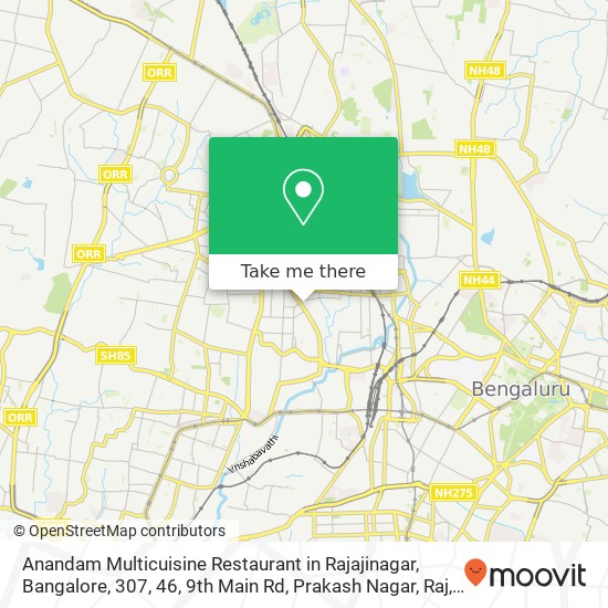 Anandam Multicuisine Restaurant in Rajajinagar, Bangalore, 307, 46, 9th Main Rd, Prakash Nagar, Raj map