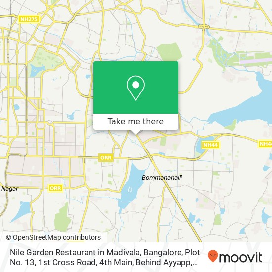 Nile Garden Restaurant in Madivala, Bangalore, Plot No. 13, 1st Cross Road, 4th Main, Behind Ayyapp map