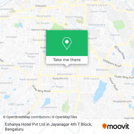 Eshanya Hotel Pvt Ltd in Jayanagar 4th T Block map