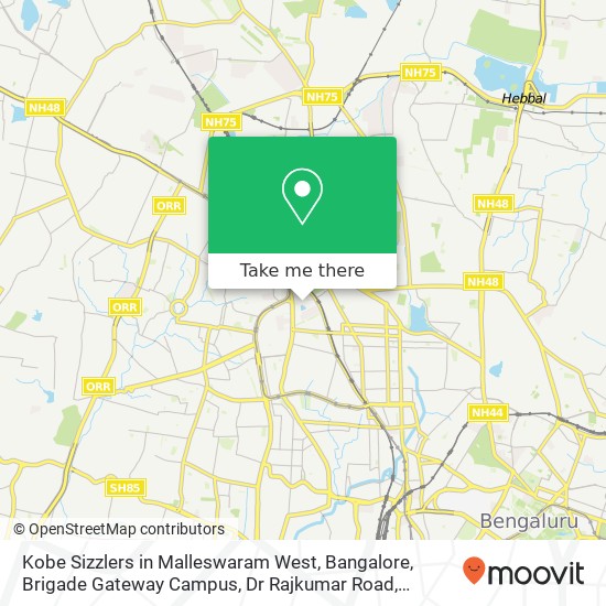 Kobe Sizzlers in Malleswaram West, Bangalore, Brigade Gateway Campus, Dr Rajkumar Road, Malleshwara map