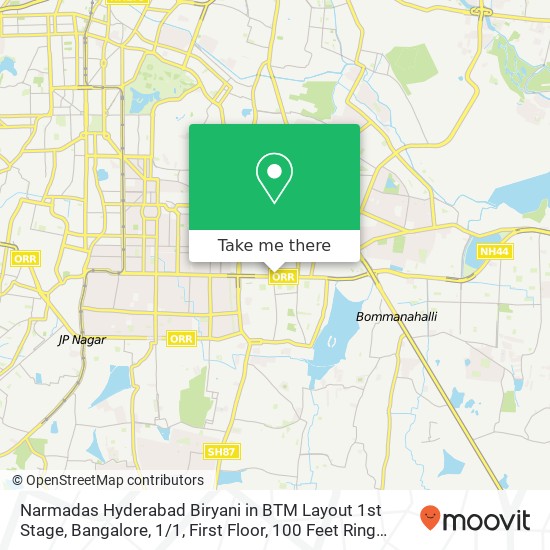 Narmadas Hyderabad Biryani in BTM Layout 1st Stage, Bangalore, 1 / 1, First Floor, 100 Feet Ring Road map