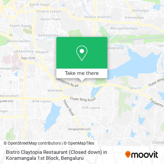 Bistro Claytopia Restaurant (Closed down) in Koramangala 1st Block map