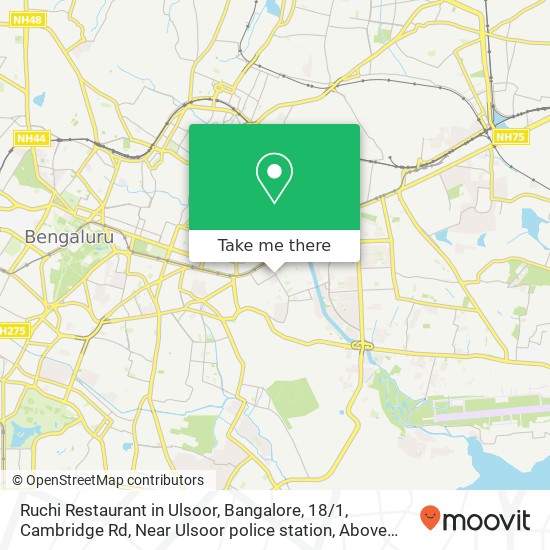 Ruchi Restaurant in Ulsoor, Bangalore, 18 / 1, Cambridge Rd, Near Ulsoor police station, Above Canara map