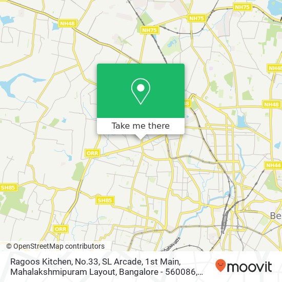 Ragoos Kitchen, No.33, SL Arcade, 1st Main, Mahalakshmipuram Layout, Bangalore - 560086, Near Panch map